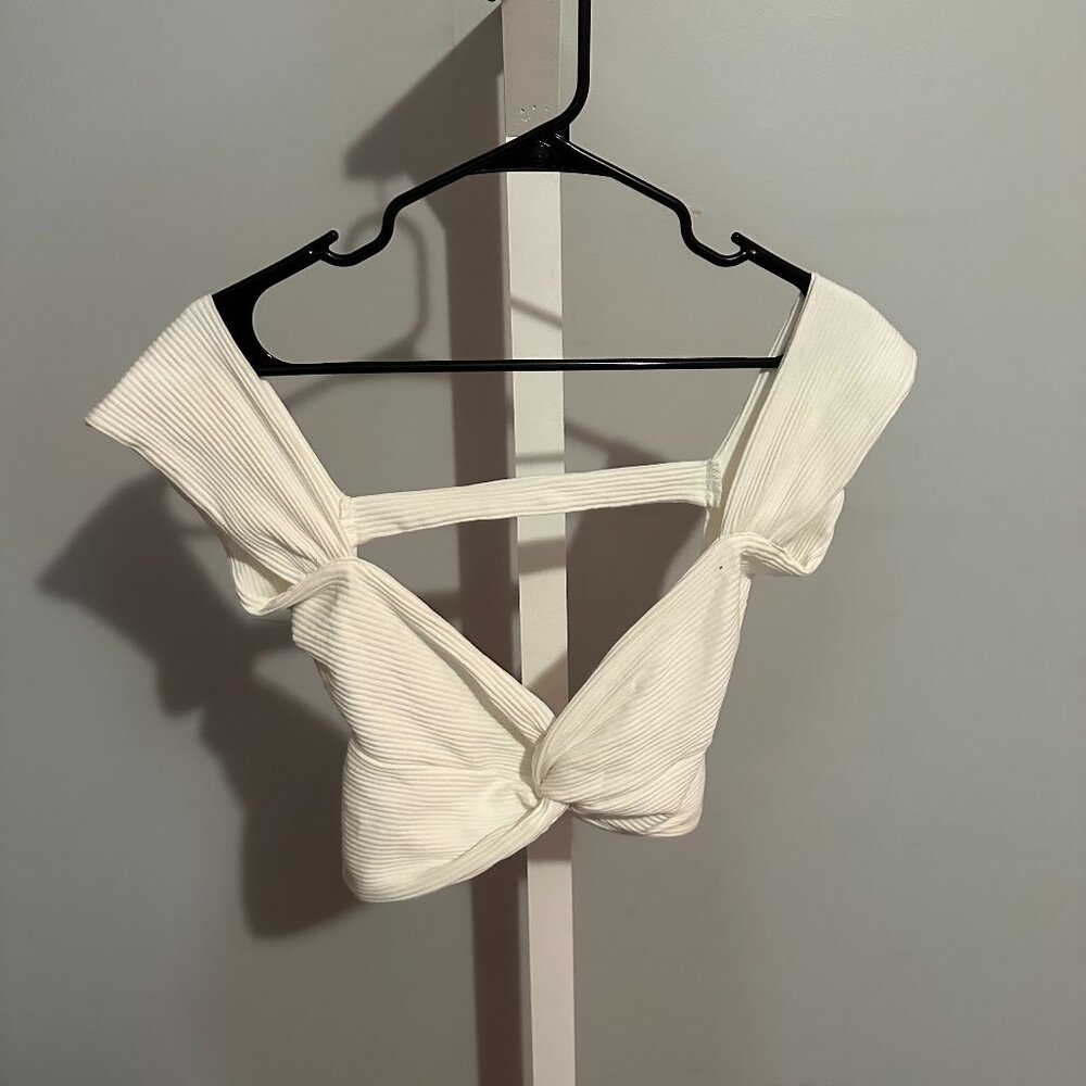 SHEIN Strappy Trendy White Ribbed Shirt